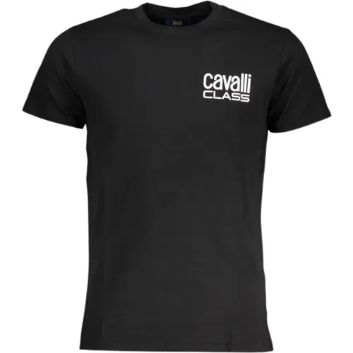 Schwarzes Baumwoll-T-Shirt mit Druck-Logo , Herren, Größe: 2XL - Cavalli Class - Modalova