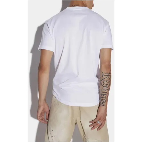 Weißes Bedrucktes T-Shirt Kurzarm , Herren, Größe: XS - Dsquared2 - Modalova