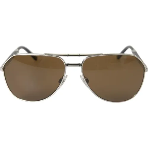 Silberne Metallsonnenbrille mit Braunen Gläsern , Herren, Größe: ONE Size - Dolce & Gabbana - Modalova