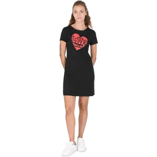 Schwarzes Baumwollkleid mit Liebe , Damen, Größe: XL - Love Moschino - Modalova