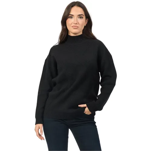 Schwarzer Pullover mit hohem Kragen und All-Over-Muster , Damen, Größe: L - YES ZEE - Modalova