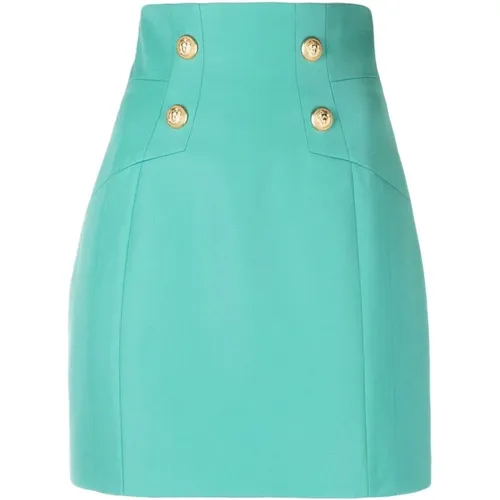Teal Button-Detail Pencil Skirt , female, Sizes: XS - Balmain - Modalova