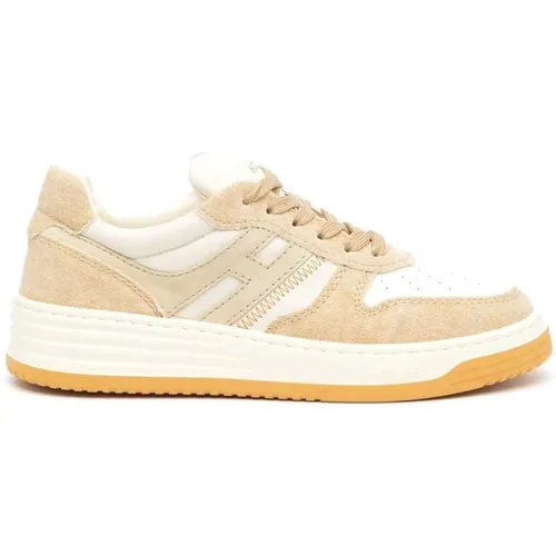 Beige Fabric Sneakers with Leather Details , female, Sizes: 8 UK, 3 UK, 5 1/2 UK, 5 UK, 2 UK, 6 UK, 7 UK, 4 UK, 4 1/2 UK - Hogan - Modalova