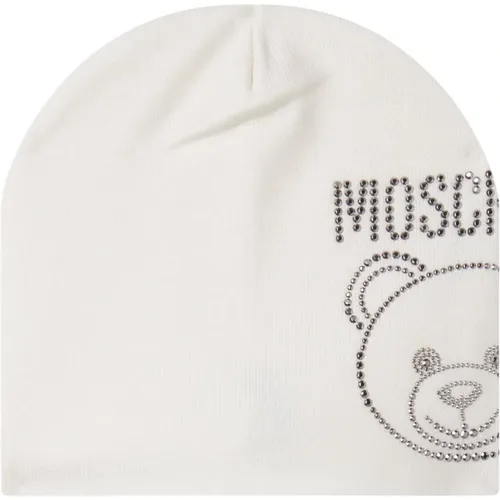 White Wool Hat with Embroidered Logo , female, Sizes: ONE SIZE - Moschino - Modalova