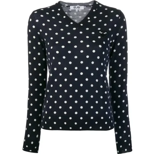 Pullover mit Polka Dots und V-Ausschnitt , Damen, Größe: S - Comme des Garçons Play - Modalova