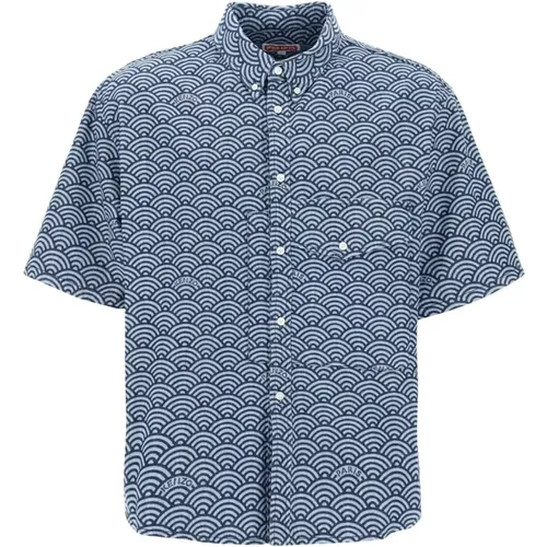 Denim-Hemd mit Seigaiha-Print , Herren, Größe: L - Kenzo - Modalova