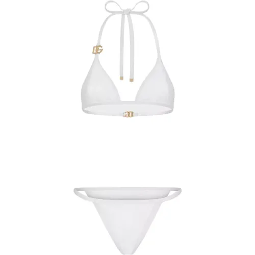 Weißes Bikini-Set mit goldenen Akzenten , Damen, Größe: S - Dolce & Gabbana - Modalova