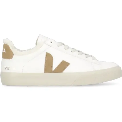 Weiße Leder Sneakers Runde Spitze Logo , Damen, Größe: 36 EU - Veja - Modalova