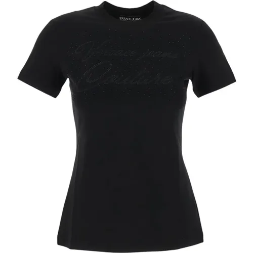 Logo Baumwoll T-Shirt , Damen, Größe: XS - Versace Jeans Couture - Modalova