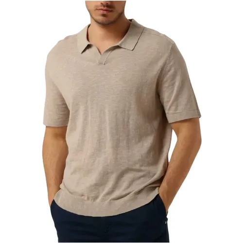 Leinen Polo Strick Offener Stil , Herren, Größe: XL - Selected Homme - Modalova