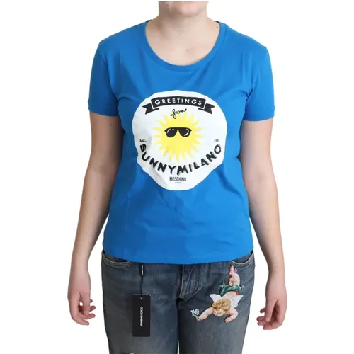 Sunny Milano Chic Blaues T-Shirt , Damen, Größe: S - Moschino - Modalova