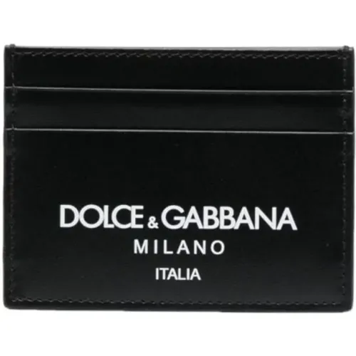 Schwarzer Lederkartenhalter mit Logoaufdruck , Herren, Größe: ONE Size - Dolce & Gabbana - Modalova