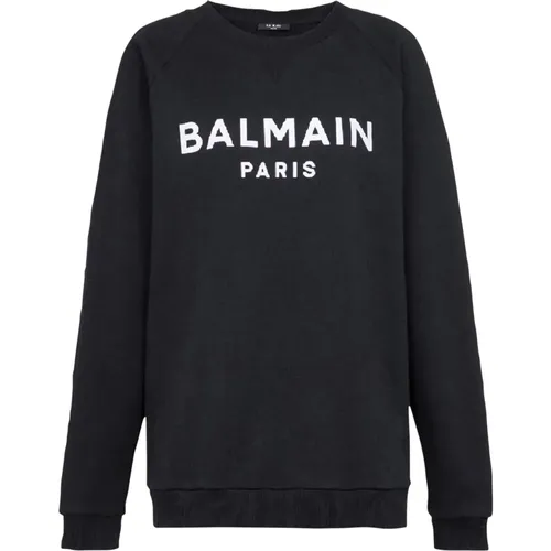 Baumwoll-Sweatshirt mit ökologischem Design und beflocktem Logo. , Damen, Größe: S - Balmain - Modalova