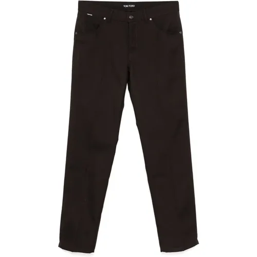 Wool Blend Trousers with Leather Logo , male, Sizes: W34, W38, W33, W36 - Tom Ford - Modalova