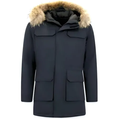 Men Parka Winter Jacket - Large Real Fur Collar , male, Sizes: S, L, M, XL - Enos - Modalova