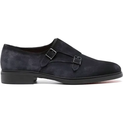 Suede Double Buckle Flat Shoes , male, Sizes: 10 UK, 8 1/2 UK, 6 1/2 UK - Santoni - Modalova