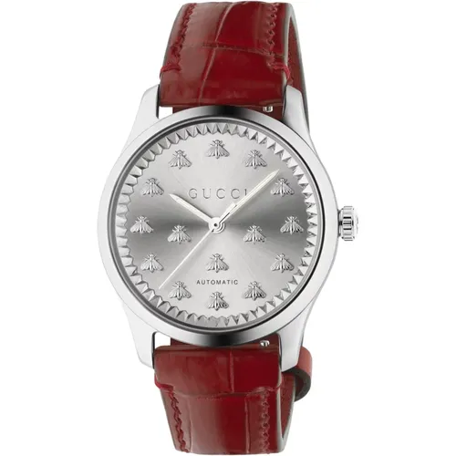 Mm steel case, sunbrushed dial with bees, red colored alligator strap , female, Sizes: ONE SIZE - Gucci - Modalova