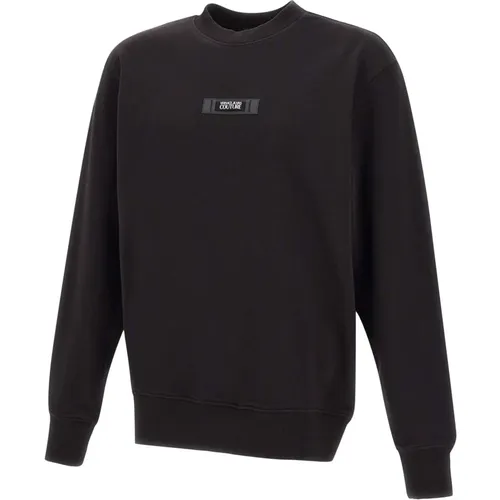 Schwarzer Baumwoll-Sweatshirt mit Rundhalsausschnitt , Herren, Größe: XL - Versace Jeans Couture - Modalova