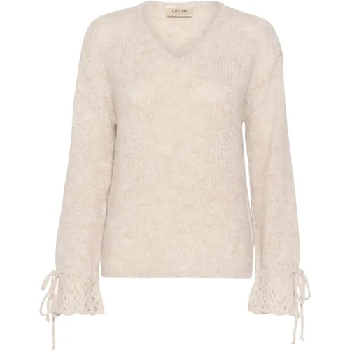 Melange Strickpullover mit Bestickten Details - Cream - Modalova