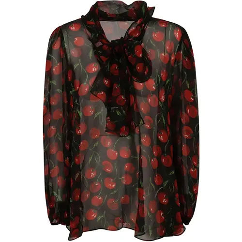 Silk Cherry Printed Top , female, Sizes: XS - Dolce & Gabbana - Modalova