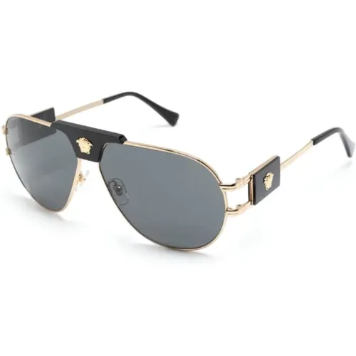 Gold Sunglasses with Original Accessories , male, Sizes: 63 MM - Versace - Modalova