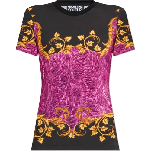 T-shirt with logo , female, Sizes: L - Versace Jeans Couture - Modalova