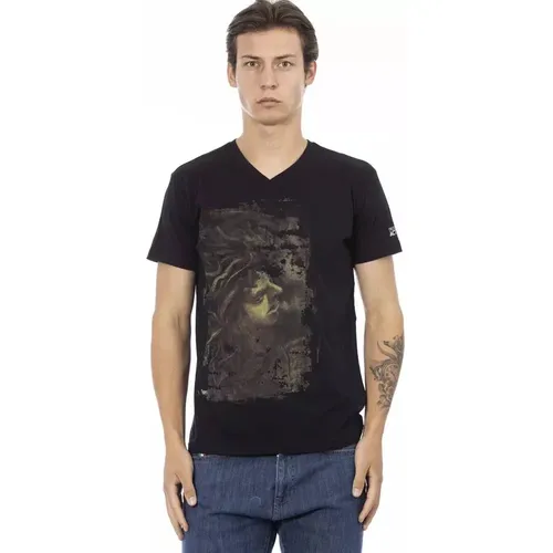 Elegantes V-Ausschnitt Tee mit Frontprint , Herren, Größe: S - Trussardi - Modalova