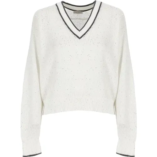 Sequin Linen Sweater , female, Sizes: M - BRUNELLO CUCINELLI - Modalova