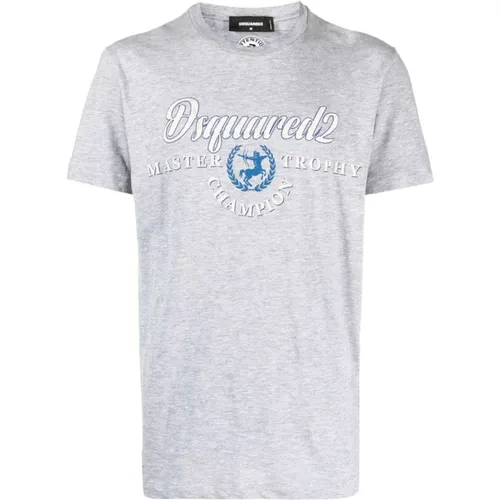 Logo Print Grey Cotton Blend T-Shirt , male, Sizes: L, M, XL - Dsquared2 - Modalova