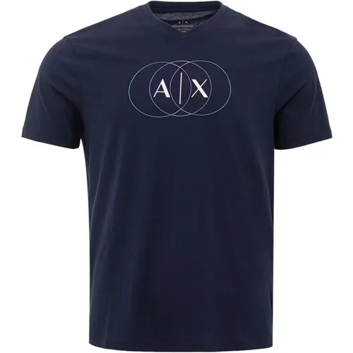 Blaues Baumwoll-T-Shirt Klassischer Rundhalsausschnitt - Armani Exchange - Modalova