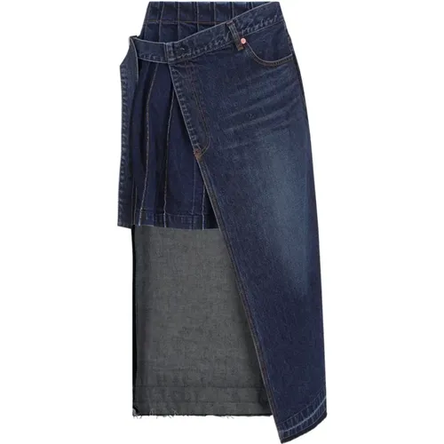 Denim Skirt with Buckle Fastening , female, Sizes: M, L - Sacai - Modalova