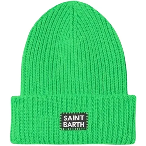 Fluoreszierende Grüne Gerippte Logo-Beanie - MC2 Saint Barth - Modalova