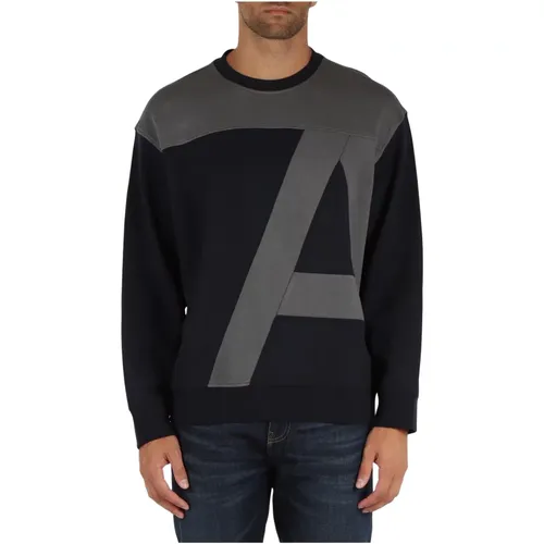 Cotton Logo Sweatshirt Long Sleeve Contrast , male, Sizes: L, S, M, XL - Armani Exchange - Modalova