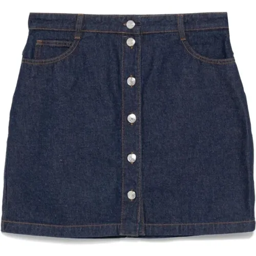 Denim Skirt with Fox Motif , female, Sizes: W27, W28, W25, W26 - Maison Kitsuné - Modalova