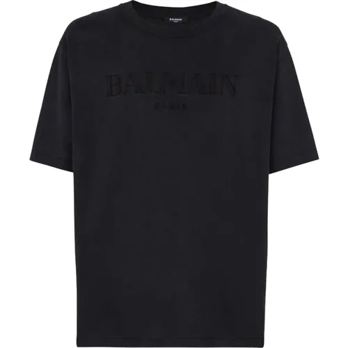 Embroidered Logo Crew Neck T-shirts , male, Sizes: M, S, XL, L - Balmain - Modalova