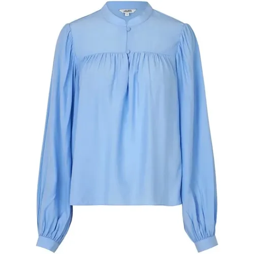 Hellblaue Bluse mit Mandarin-Kragen , Damen, Größe: L - MbyM - Modalova