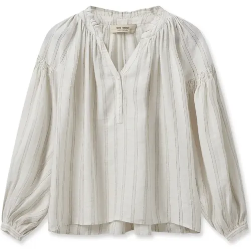 Striped Linen Shirt with Puff Sleeves , female, Sizes: L, XS, S, XL, M - MOS MOSH - Modalova