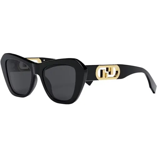 Schwarze Sonnenbrille mit glänzendem Finish , Damen, Größe: 52 MM - Fendi - Modalova
