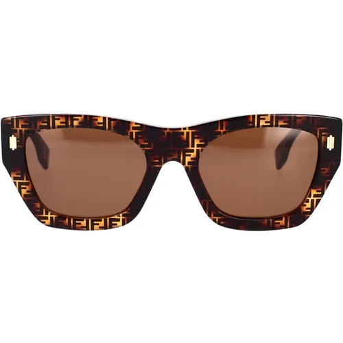 Quadratische Sonnenbrille für Damen in Havana mit braunen Gläsern , Herren, Größe: 53 MM - Fendi - Modalova