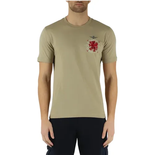 Cotton T-shirt with Front Logo Embroidery , male, Sizes: L - aeronautica militare - Modalova