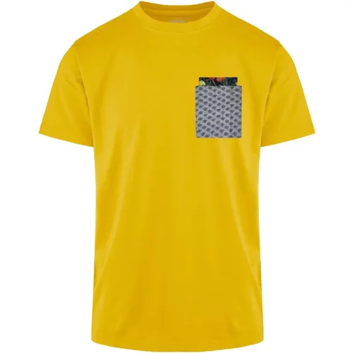 Men`s Slub Cotton T-Shirt with Jacquard Pocket , male, Sizes: XS, XL, M - BomBoogie - Modalova