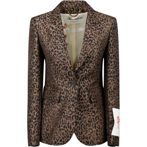 Animalier Wool Blazer with Jacquard Pattern , female, Sizes: XS, 2XS - Golden Goose - Modalova