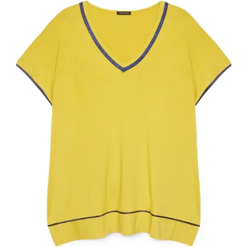 T-Shirt mit Kontrastbordüre , Damen, Größe: XL - Fiorella Rubino - Modalova