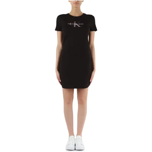 Stretch cotton logo print dress , female, Sizes: XS - Calvin Klein Jeans - Modalova