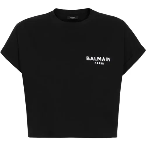 Cropped Logo T-shirt , female, Sizes: M, XS, L - Balmain - Modalova