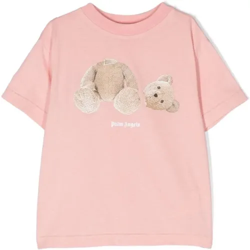Rosa Bären Grafik T-shirt,Niedliches Bärenprint Baumwoll-T-Shirt für Mädchen - Palm Angels - Modalova