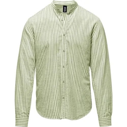 Linen/Cotton Striped Shirt with Mandarin Collar , male, Sizes: XS, M, XL, 3XL, 2XL, L, S - BomBoogie - Modalova