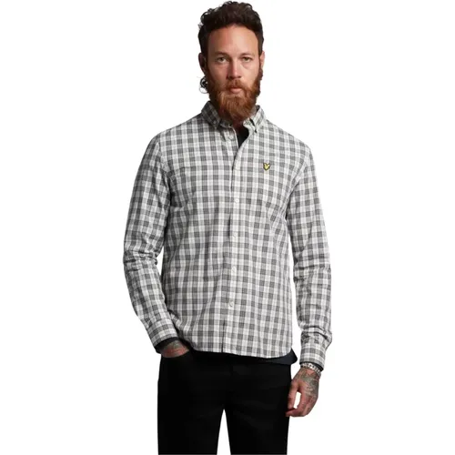 Check Poplin Shirt - Mid Grey Marl/Touchline White , male, Sizes: M, XL - Lyle & Scott - Modalova