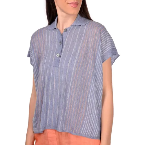 Linen Striped Polo Shirt , female, Sizes: M - Gran Sasso - Modalova