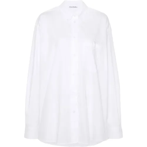 Weißes Logo-besticktes Popeline-Hemd , Damen, Größe: S - Acne Studios - Modalova